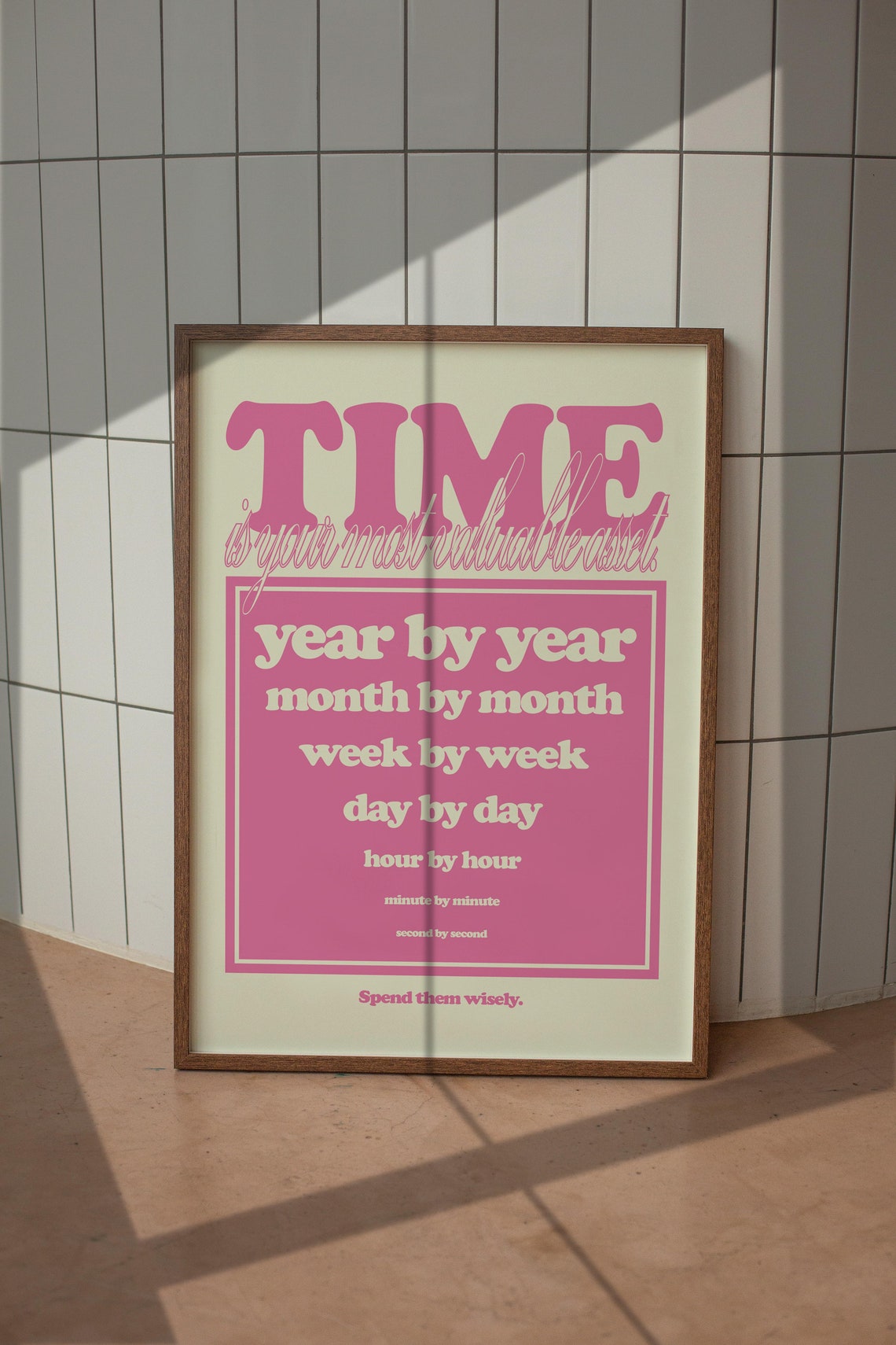 Time Is Your Most Valuable Asset Pink Cream Retro Quote Poster - Image 4