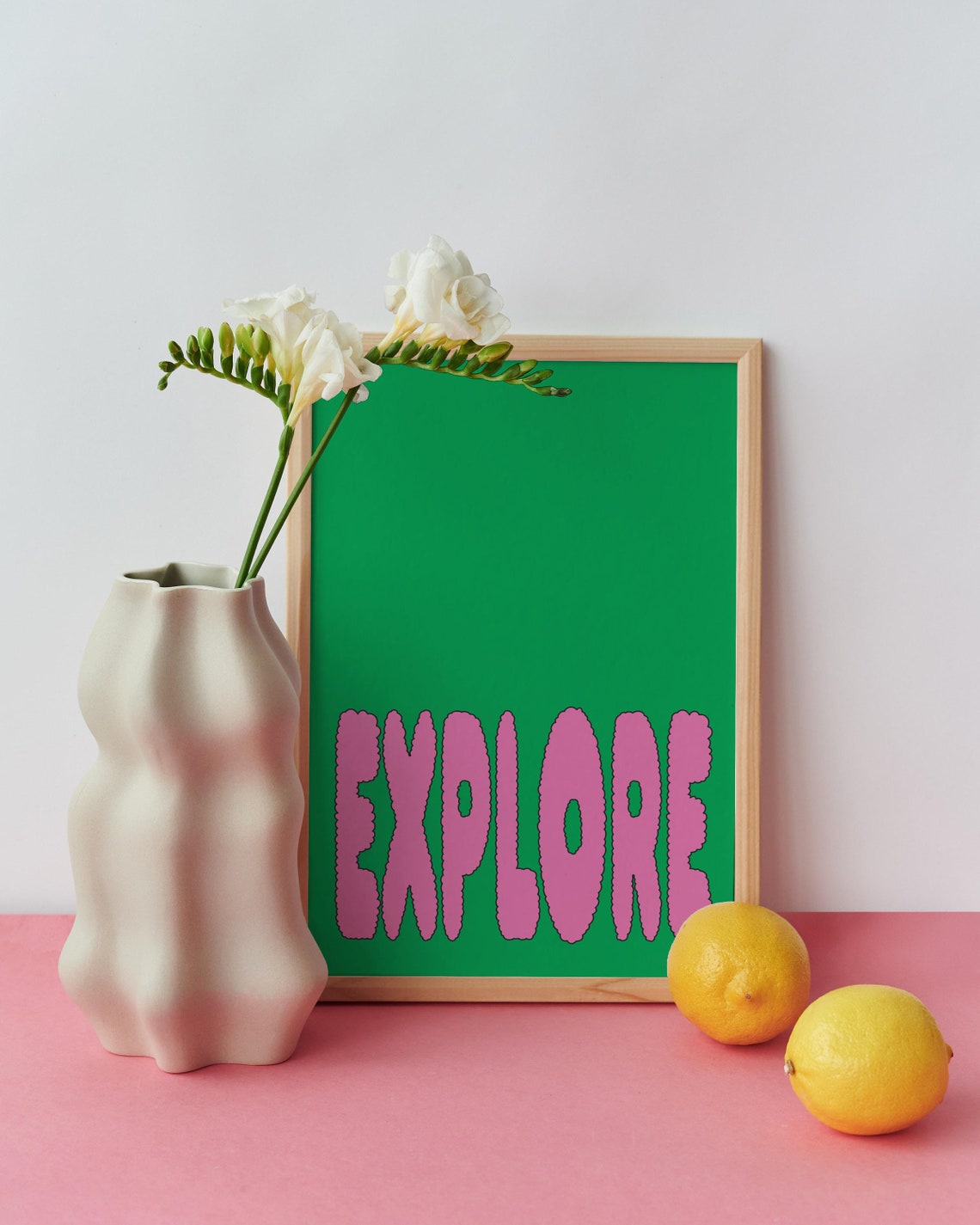 Explore Travel Pink Puffy Bubble Letters Green Bold Retro Wall Art - Image 2