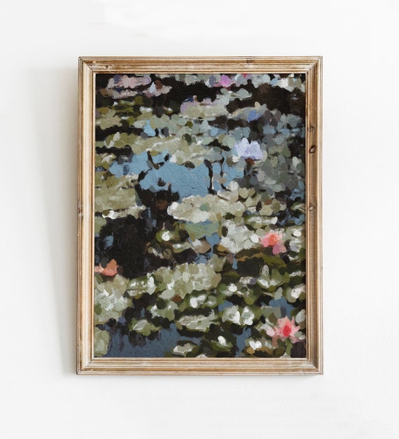 Moody Lily Pads Impressionist Print Monet Inspired Pond Art