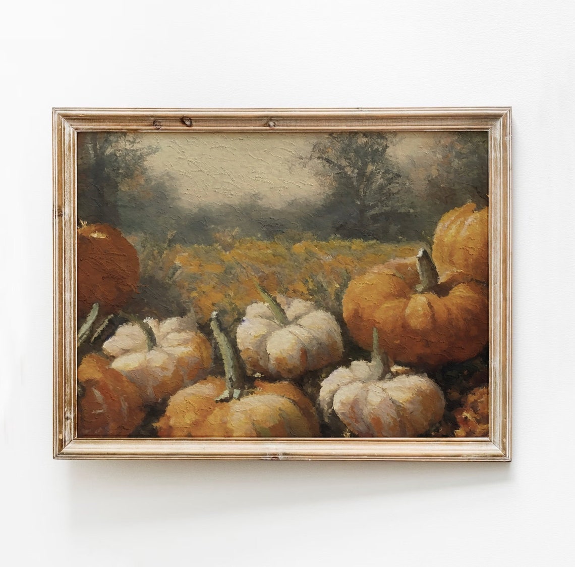 Rustic Pumpkin Patch Moody Autumn Farm Landscape Painting Poster