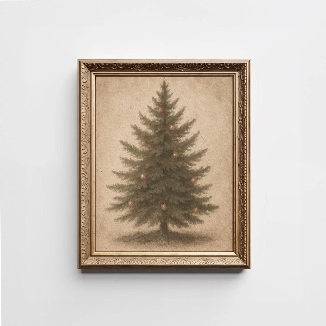 Vintage Beige Christmas Tree Neutral Pine Holiday Painting Poster