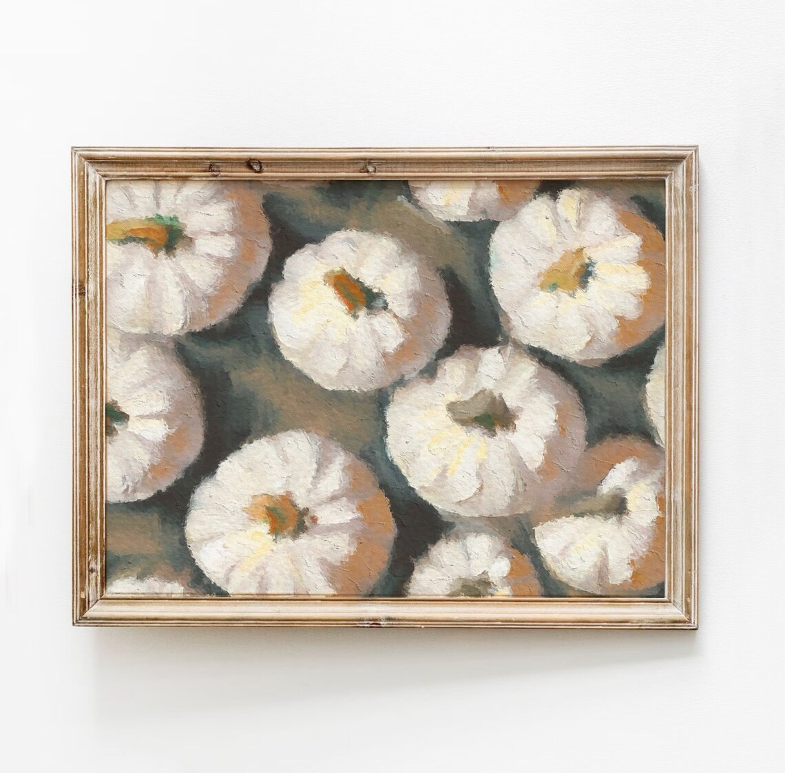 White Pumpkins Oil Painting Moody Autumn Harvest Still Life Print