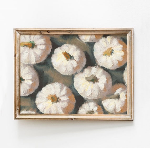 White Pumpkins Print Abstract Pumpkin Painting Moody Autumn Vintage Minimalist Wall Decor Neutral Fall
