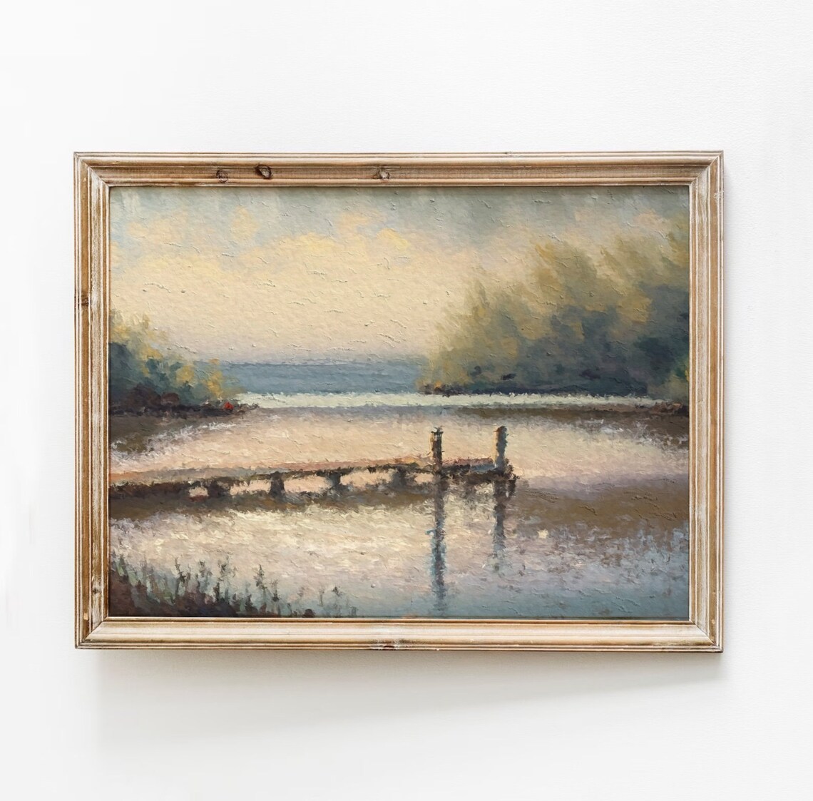 Vintage Lake Art Print, Rustic Moody Landscape