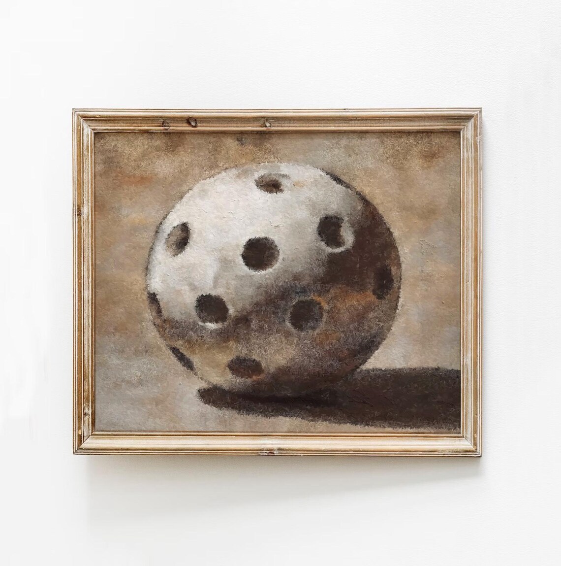 Vintage Pickleball Ball Oil Painting Sporty Game Room Wall Art