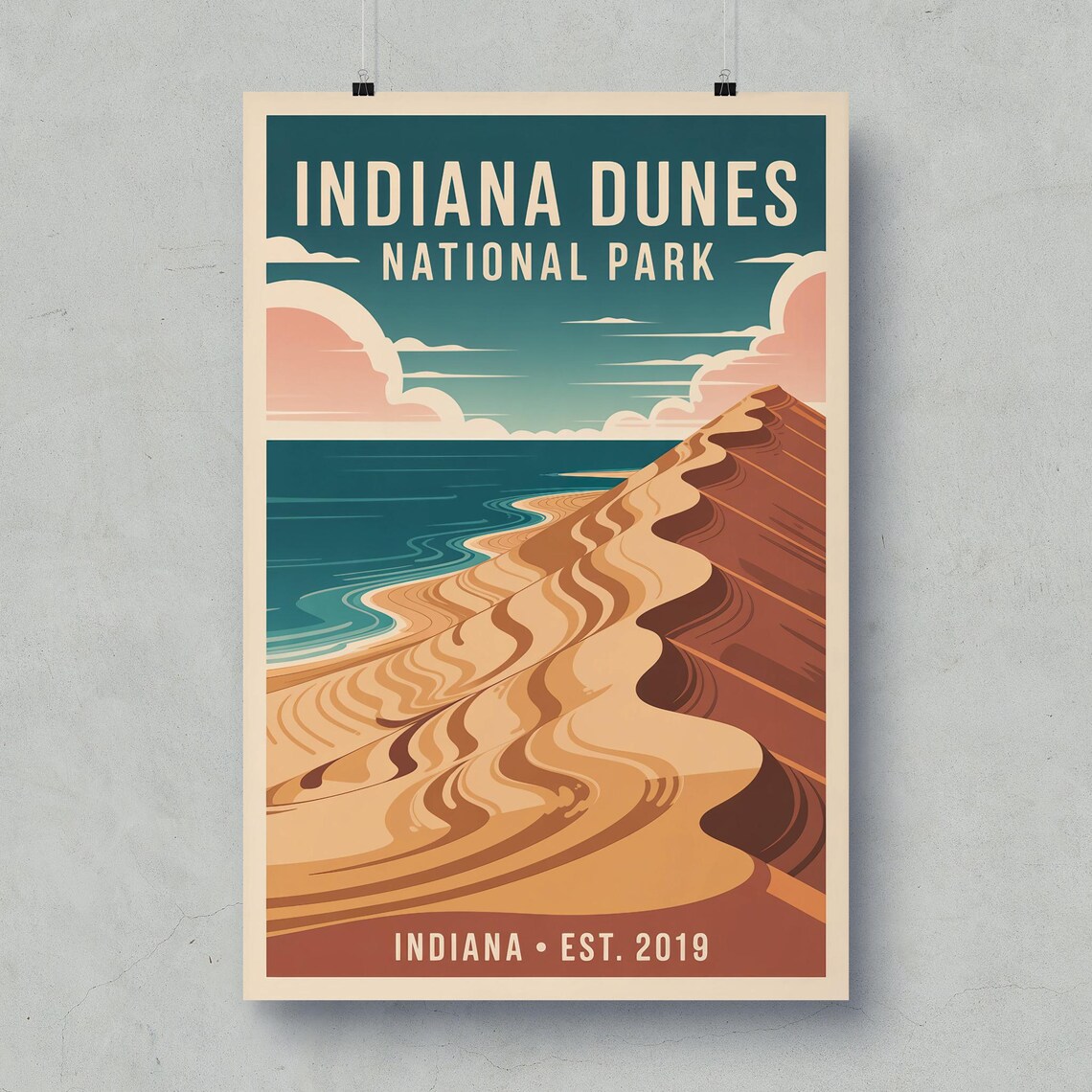 Indiana Dunes National Park Retro Travel Poster