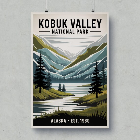 Kobuk Valley National Park Alaska River Valley Vintage Travel Poster