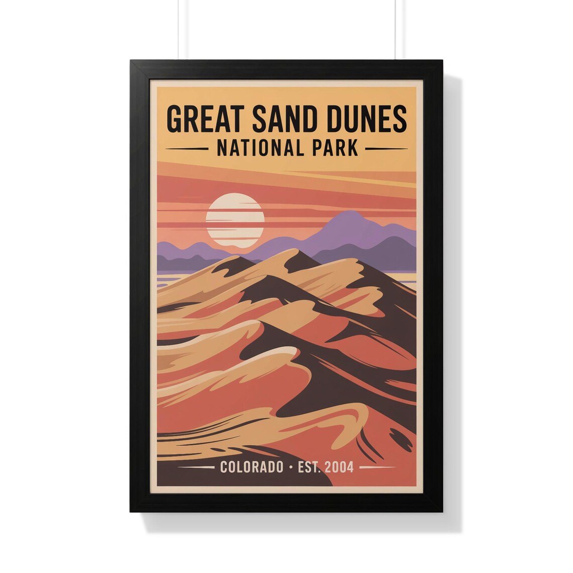 Great Sand Dunes National Park Sunset Over Desert Dunes Retro Travel Poster