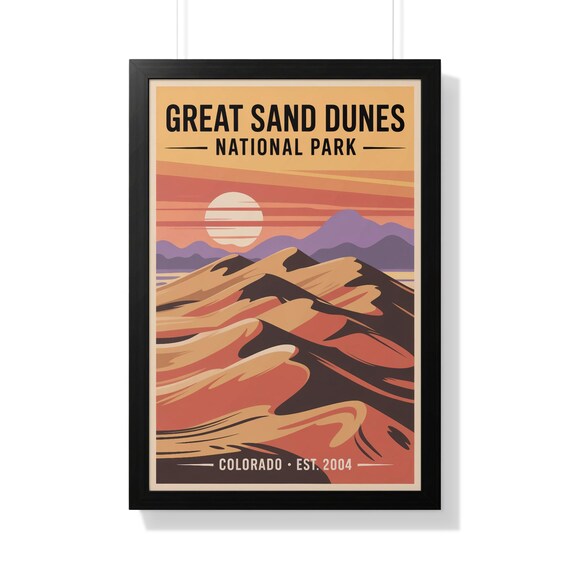 Great Sand Dunes National Park Sunset Over Desert Dunes Retro Travel Poster