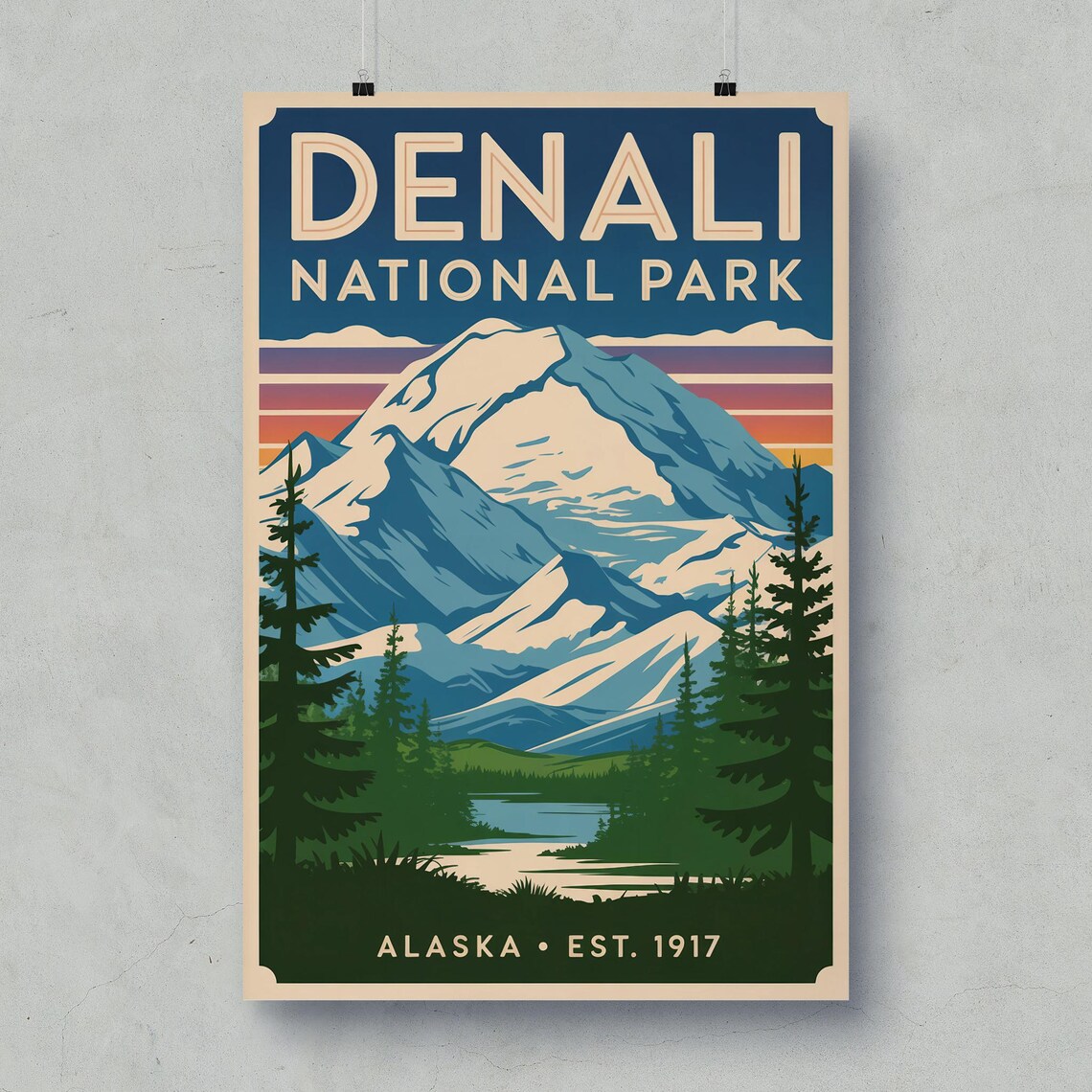 Denali National Park Vintage Alaska Travel Poster