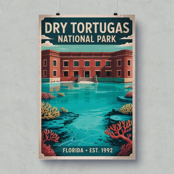 Dry Tortugas Florida National Park Fort Coral Reef Vintage Poster