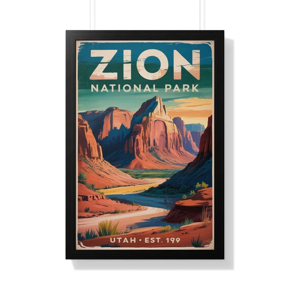 Zion National Park Utah Red Rock Canyon Vintage Style Travel Poster