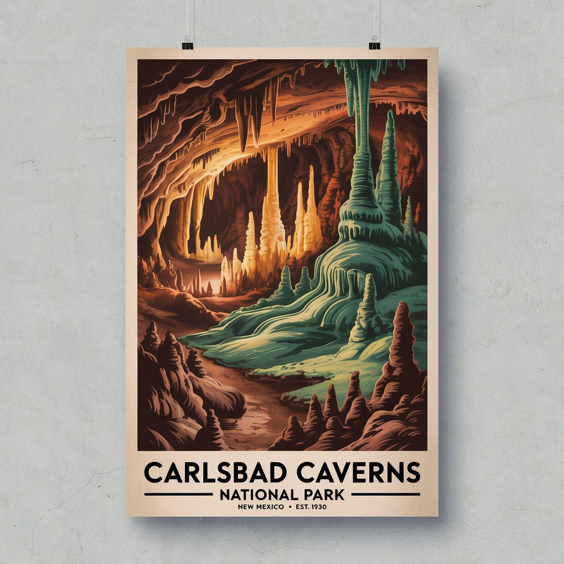 Carlsbad Caverns National Park Glowing Cave Retro Travel Poster