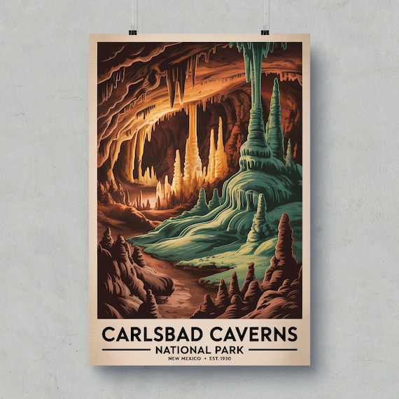 Carlsbad Caverns National Park Glowing Cave Retro Travel Poster