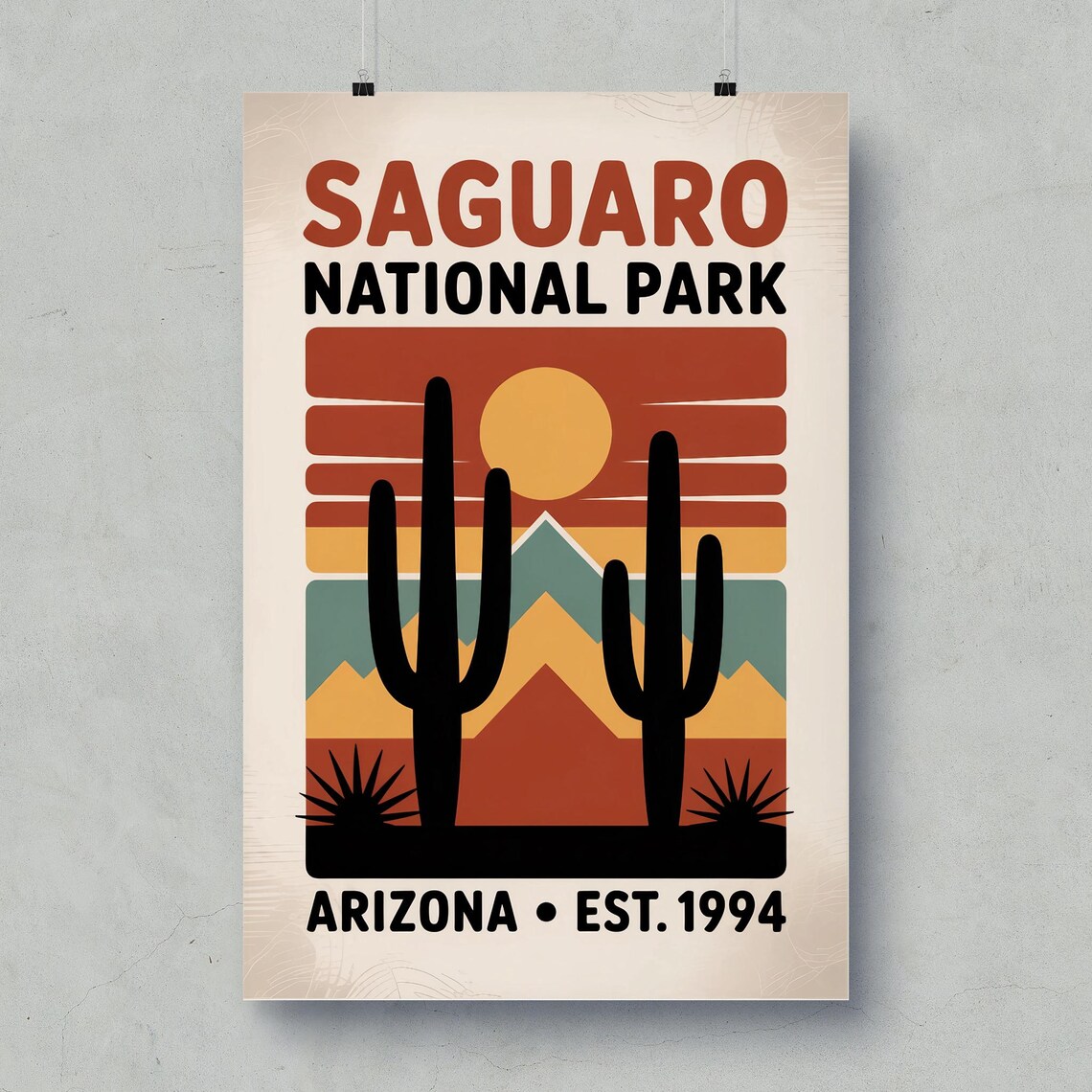 Saguaro National Park Arizona Desert Sunset Cactus Vintage Poster