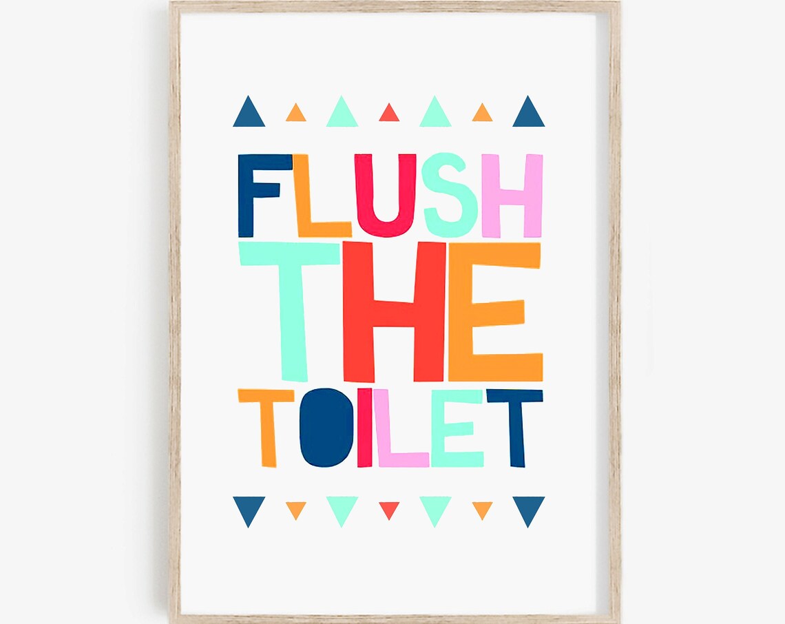 Flush the Toilet Colorful Block Letter Kids Bathroom Rules Poster