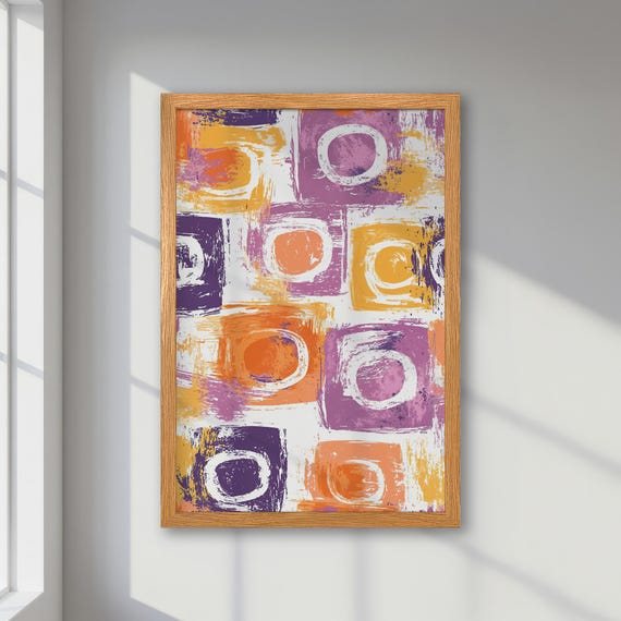 Framed Abstract Poster Bold Geometric Art In Vibrant Purple And Orange Modern Minimalist Print Contemporary Style Office Decor Gift Idea