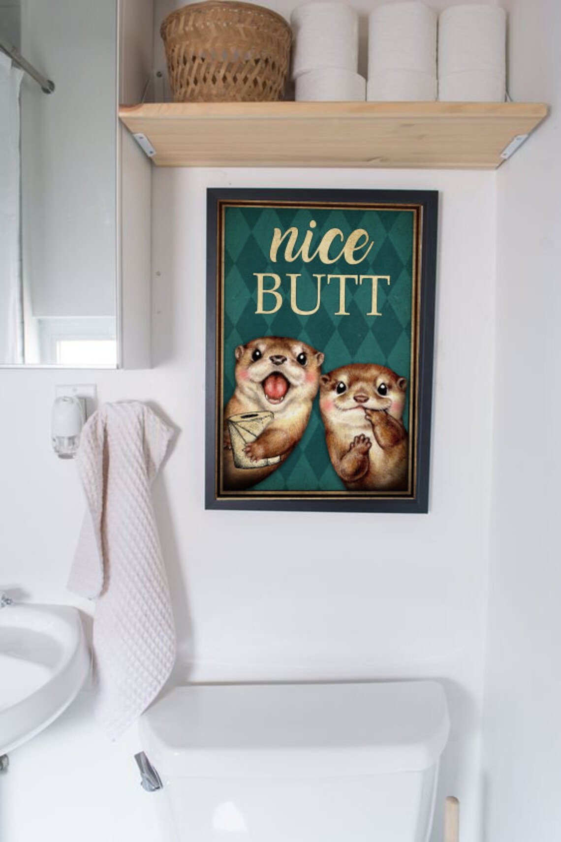 Nice Butt Cute Otters Toilet Paper Funny Vintage Quote Bathroom Poster - Image 3