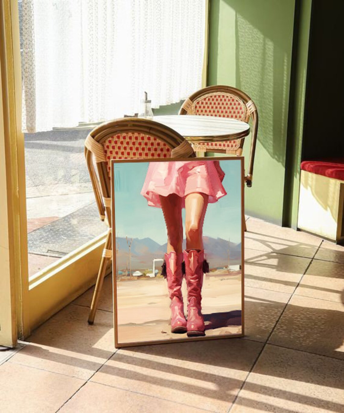 Pink Cowboy Boots Desert Painting Coastal Cowgirl Art Poster - Image 2
