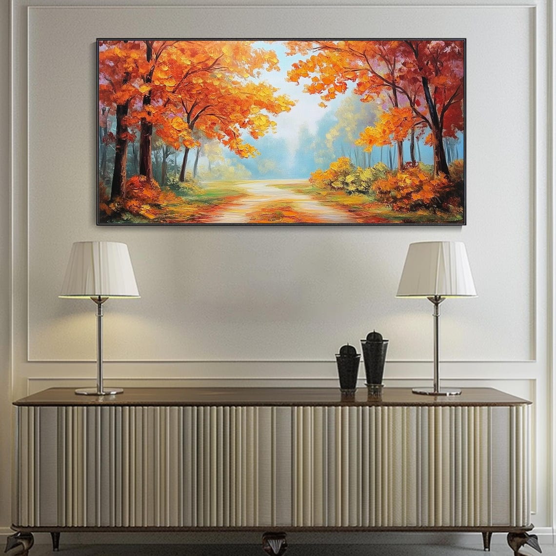 Autumn Forest Road Orange Canopy Sunlit Golden Fall Pathway Poster - Image 3