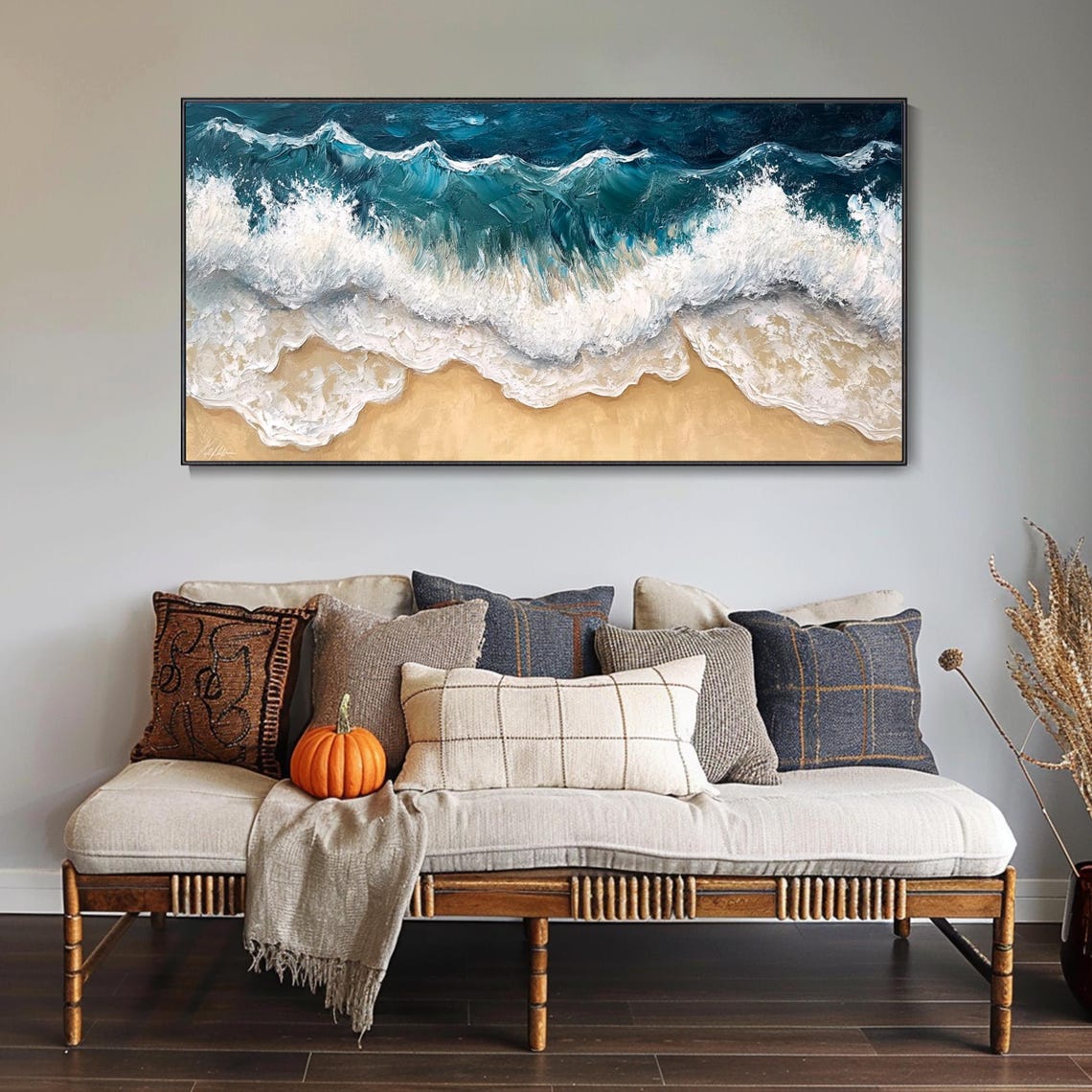 Aerial Blue Ocean Waves Crashing On Golden Sandy Beach Poster - Image 3