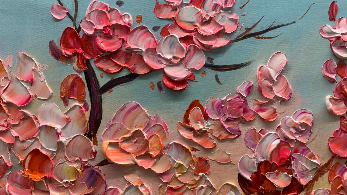 Cherry Blossom Sunset Abstract Floral Wall Art Print - Image 3