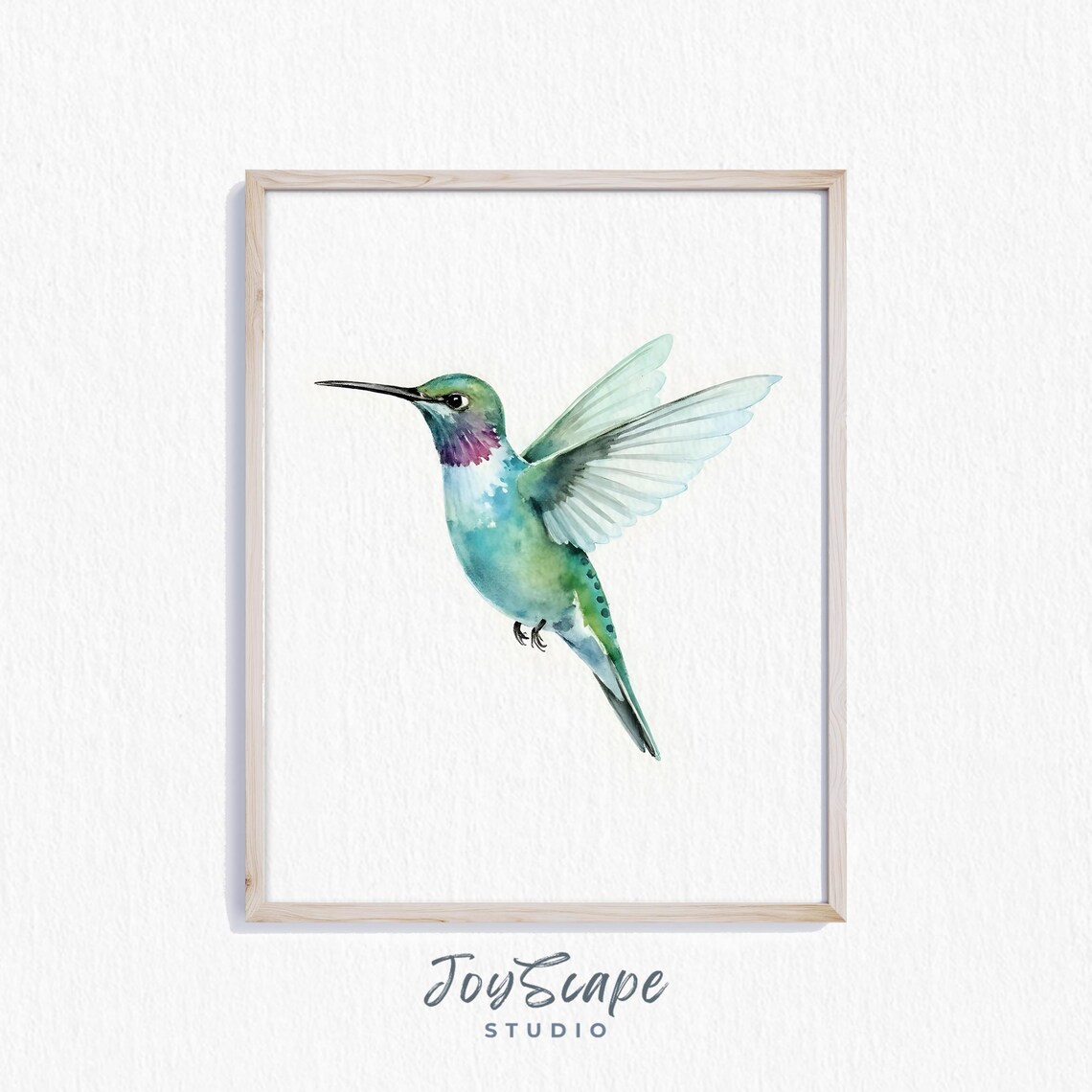 Hummingbird In Flight Watercolor Painting Green Nature Poster