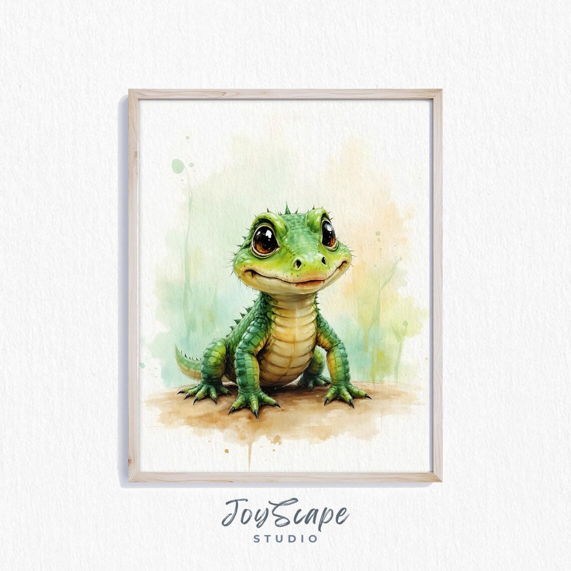 Baby Alligator Watercolor Nursery Poster Cute Smiling Hatchling