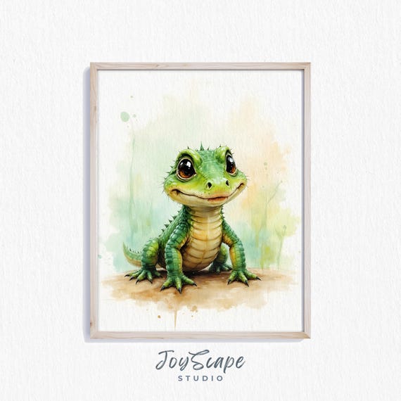 Baby Alligator Hatchling Watercolor Nursery Wall Art Cute Animal Decor Jungle Print Kids Room 447