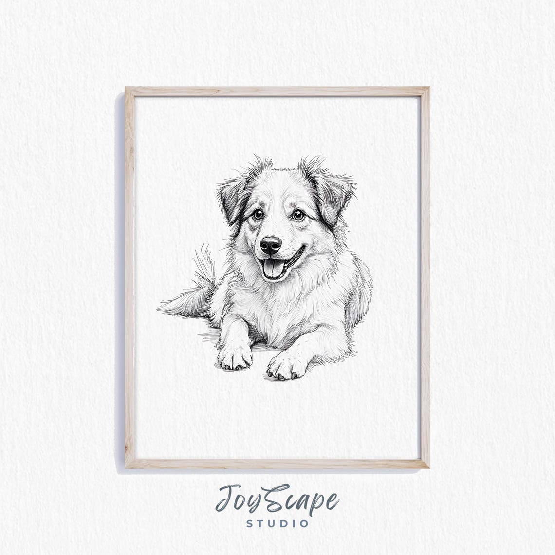 Miniature Shepherd Art Cute Dog Sketch Rustic Nursery Animal Wall Decor Pet Portrait Drawing