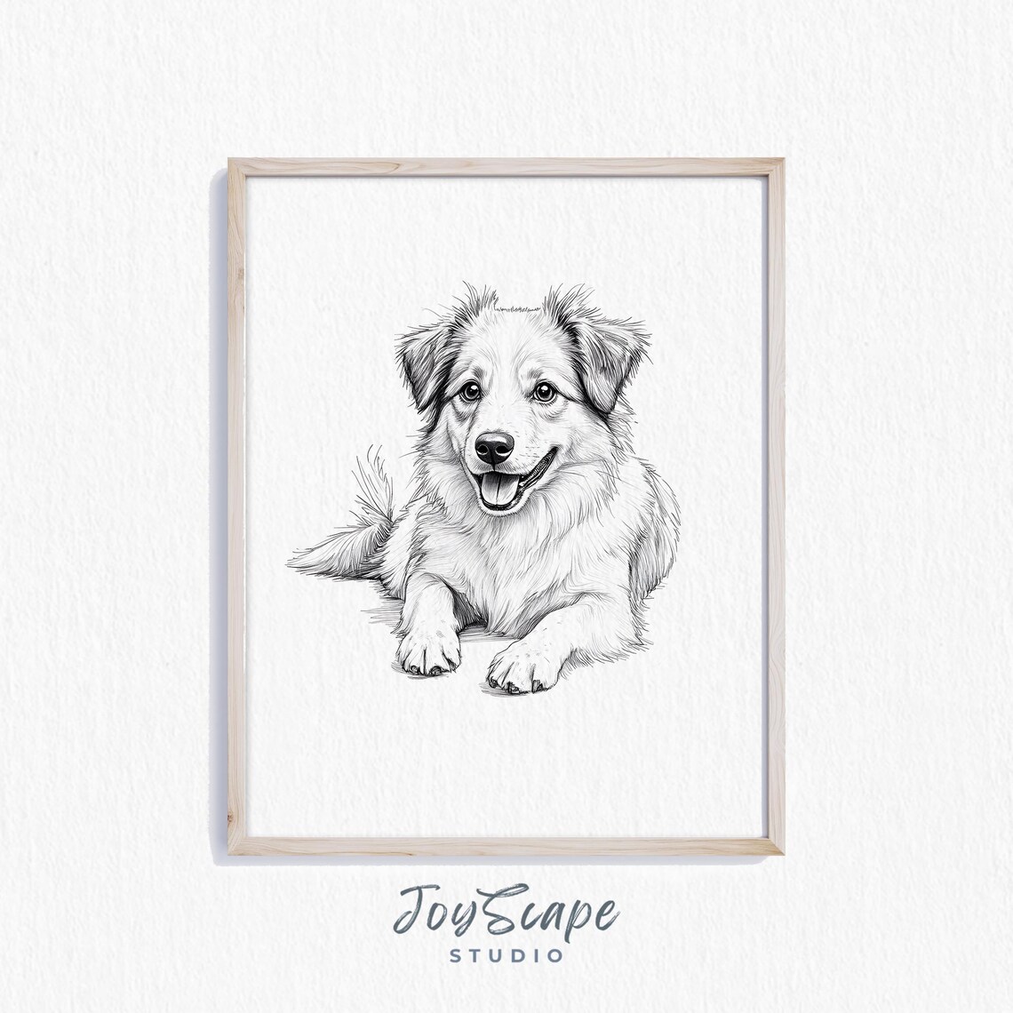 Smiling Puppy Pencil Sketch Minimalist Dog Portrait Line Art Poster