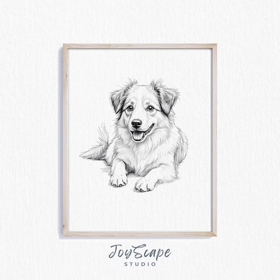Smiling Puppy Pencil Sketch Minimalist Dog Portrait Line Art Poster