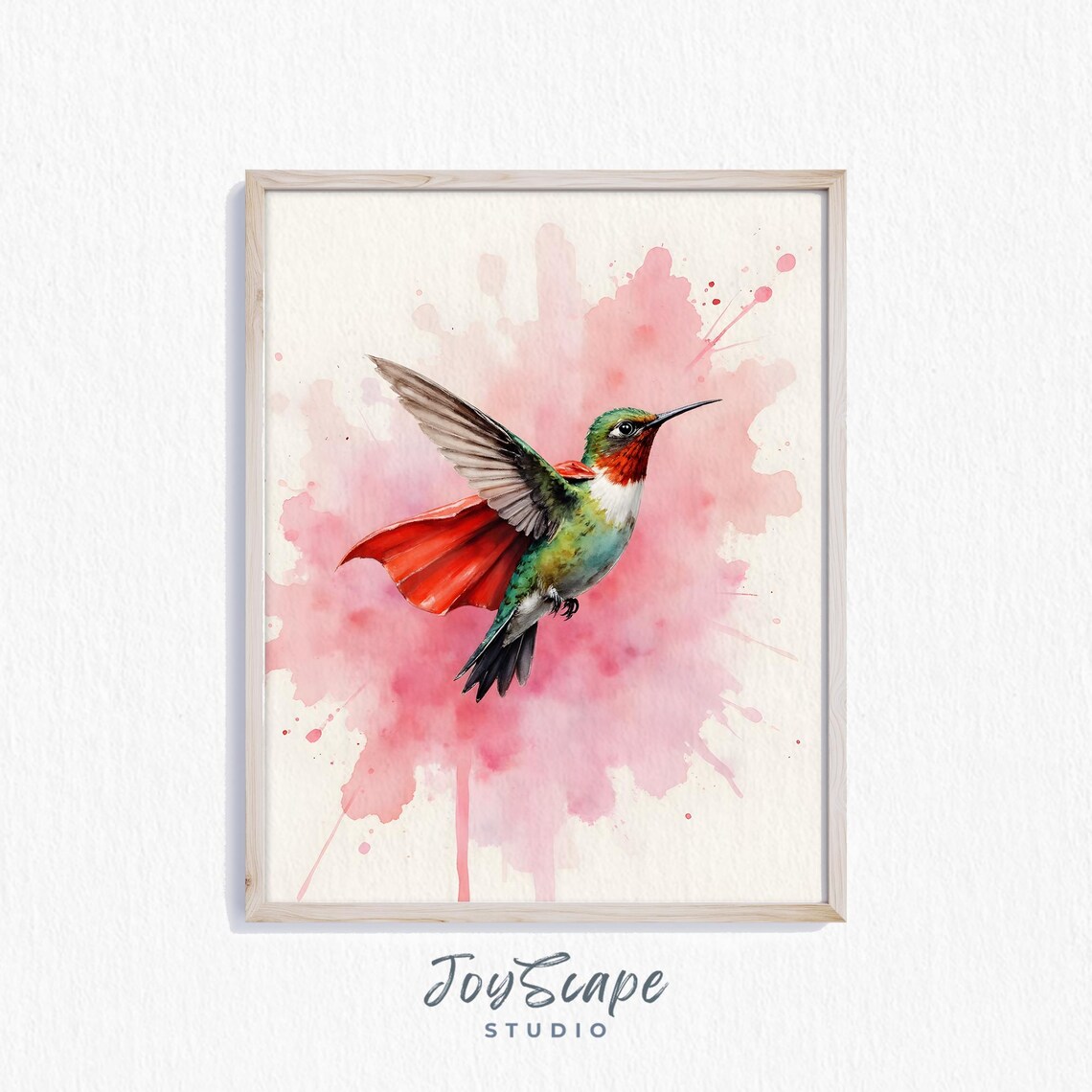 Superhero Hummingbird in a Red Cape Pink Watercolor Nursery Poster