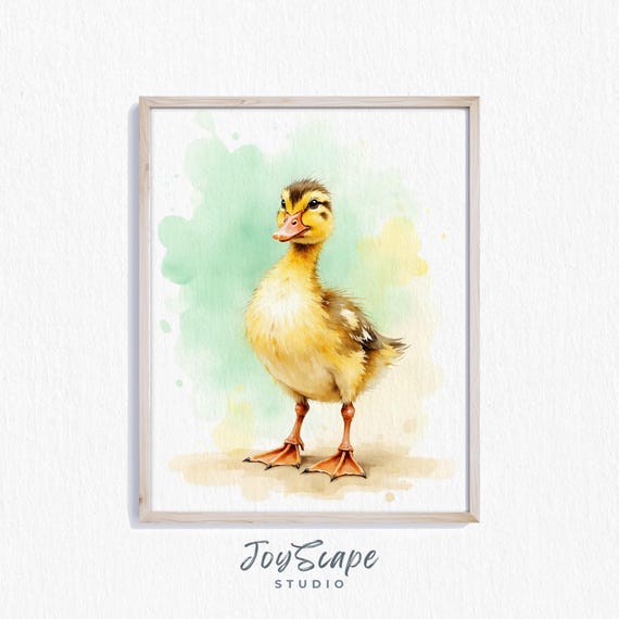 Welsh Harlequin Duckling Watercolor Whimsical Farm Animal Wall Print Vintage Nursery Decor Poster