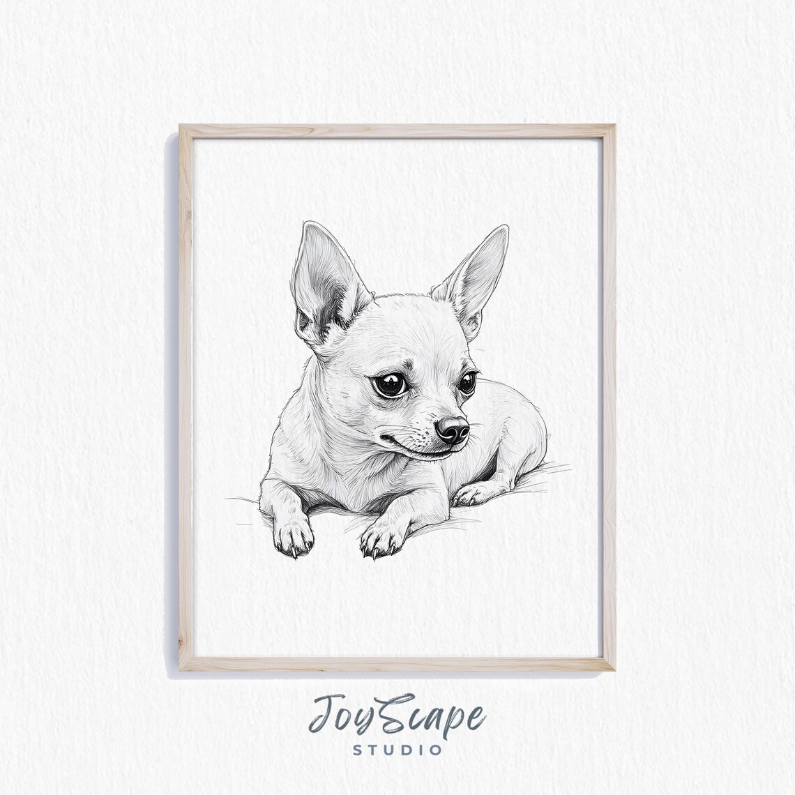 Chihuahua Puppy Lying Down Black And White Sketch Minimalist Dog Art Poster