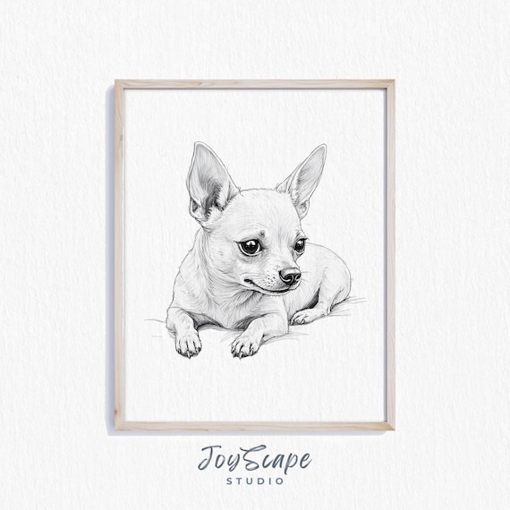 Chihuahua Puppy Lying Down Black And White Sketch Minimalist Dog Art Poster
