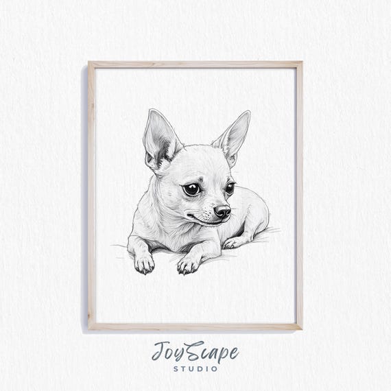 Chihuahua Sketch Art Rustic Dog Drawing Black And White Pet Illustration Nursery Animal Decor Wall Print