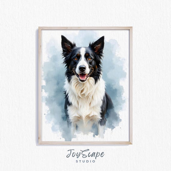Farm Dog Nursery Wall Art Border Collie Painting Farmhouse Decor Rustic Animal Print Portrait 362