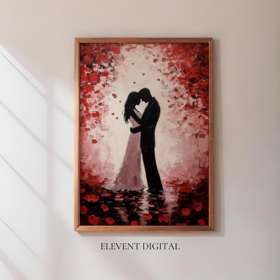 Red Rose Kiss Romantic Couple Silhouette Art Print