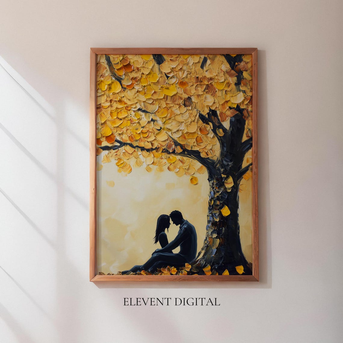 Romantic Autumn Couple Art Print, Cozy Fall Tree