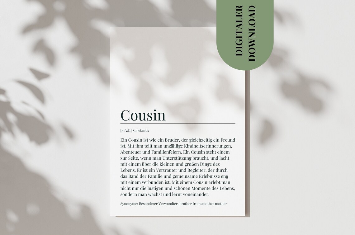 Cousin Birthday Definition Poster, Gift for Cousin