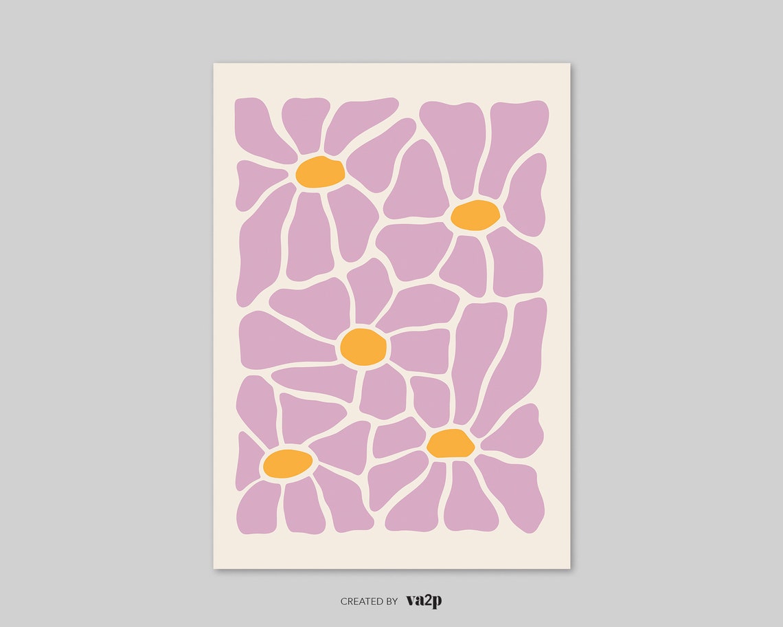 Pink Abstract Flowers Boho Floral Retro Lavender Botanical Poster - Image 2