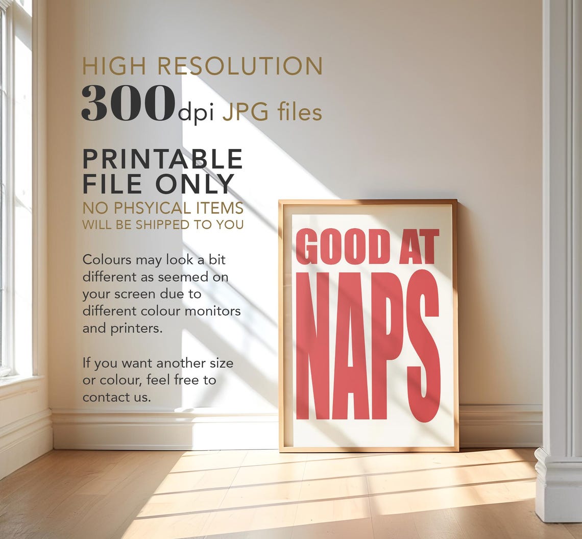 Good At Naps Bold Red Typography Bedroom Wall Decor Gift Poster - Image 3