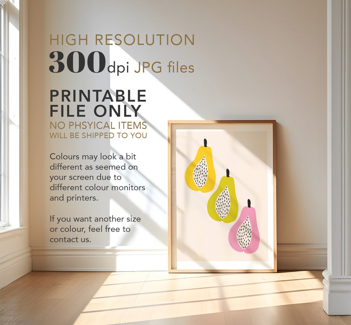 Colorful Pear Trio Abstract Fruit Art Minimalist Kitchen Wall Art - Image 3
