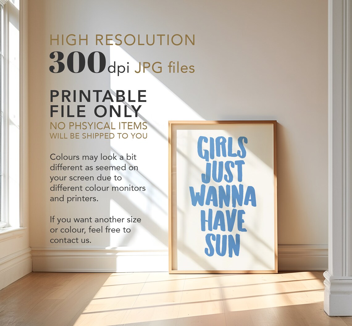 Girls Just Wanna Have Sun Blue Coastal Typography Trendy Poster - Image 3