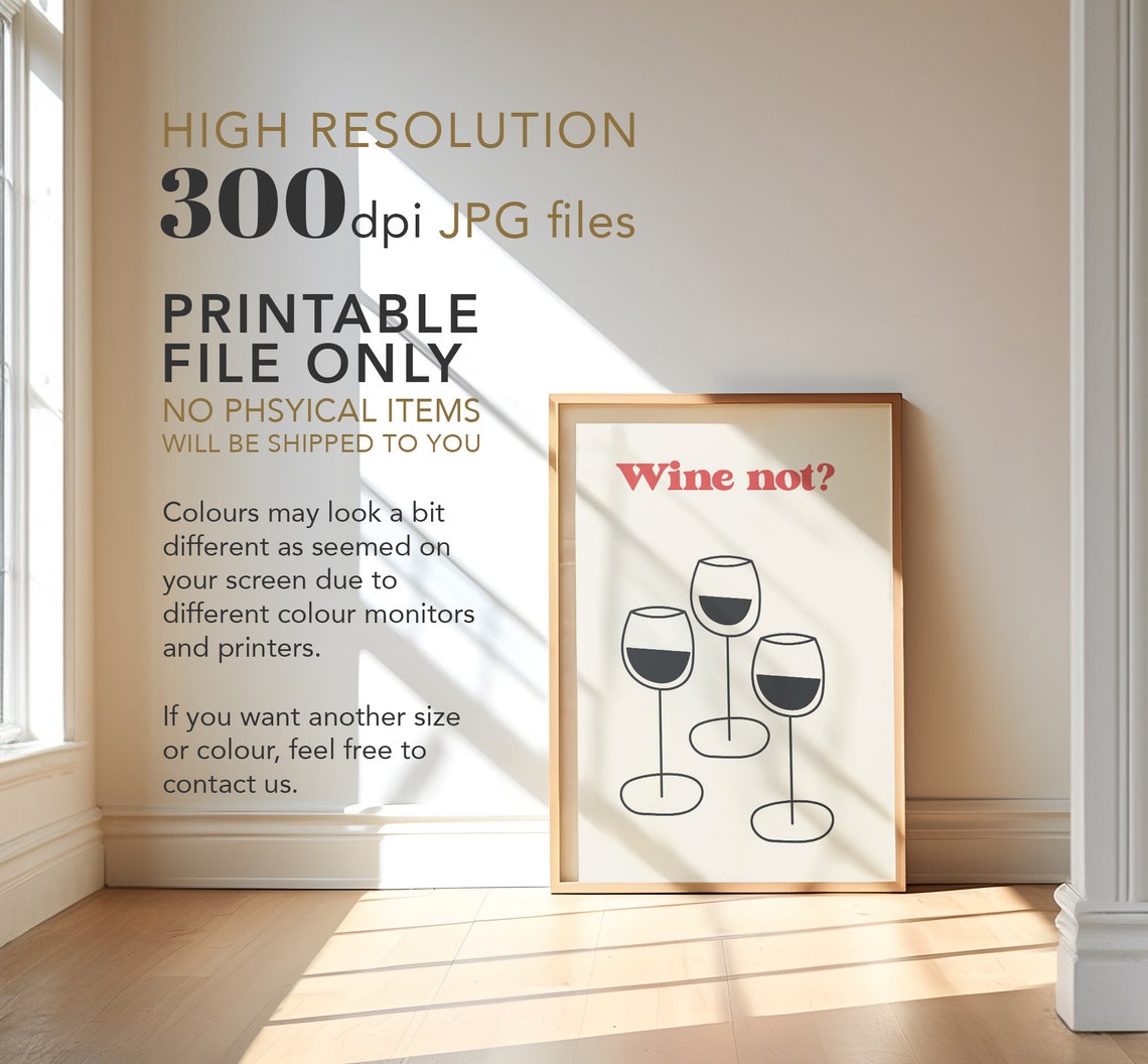 Wine Not Funny Red Wine Glasses Retro Bar Cart Cute Kitchen Poster - Image 3