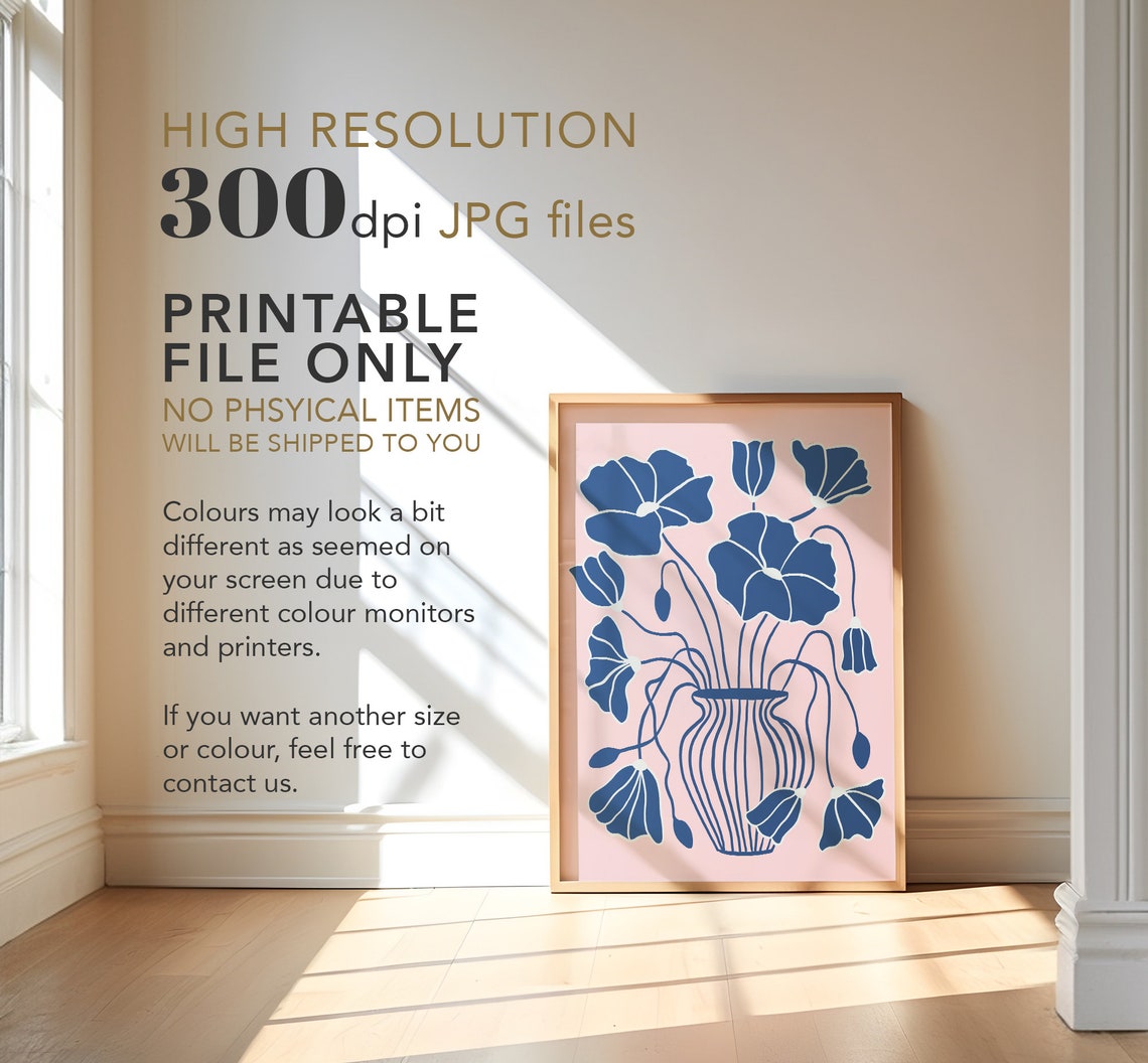 Blue Floral Vase Abstract Matisse Pink Modern Botanical Decor Poster - Image 4