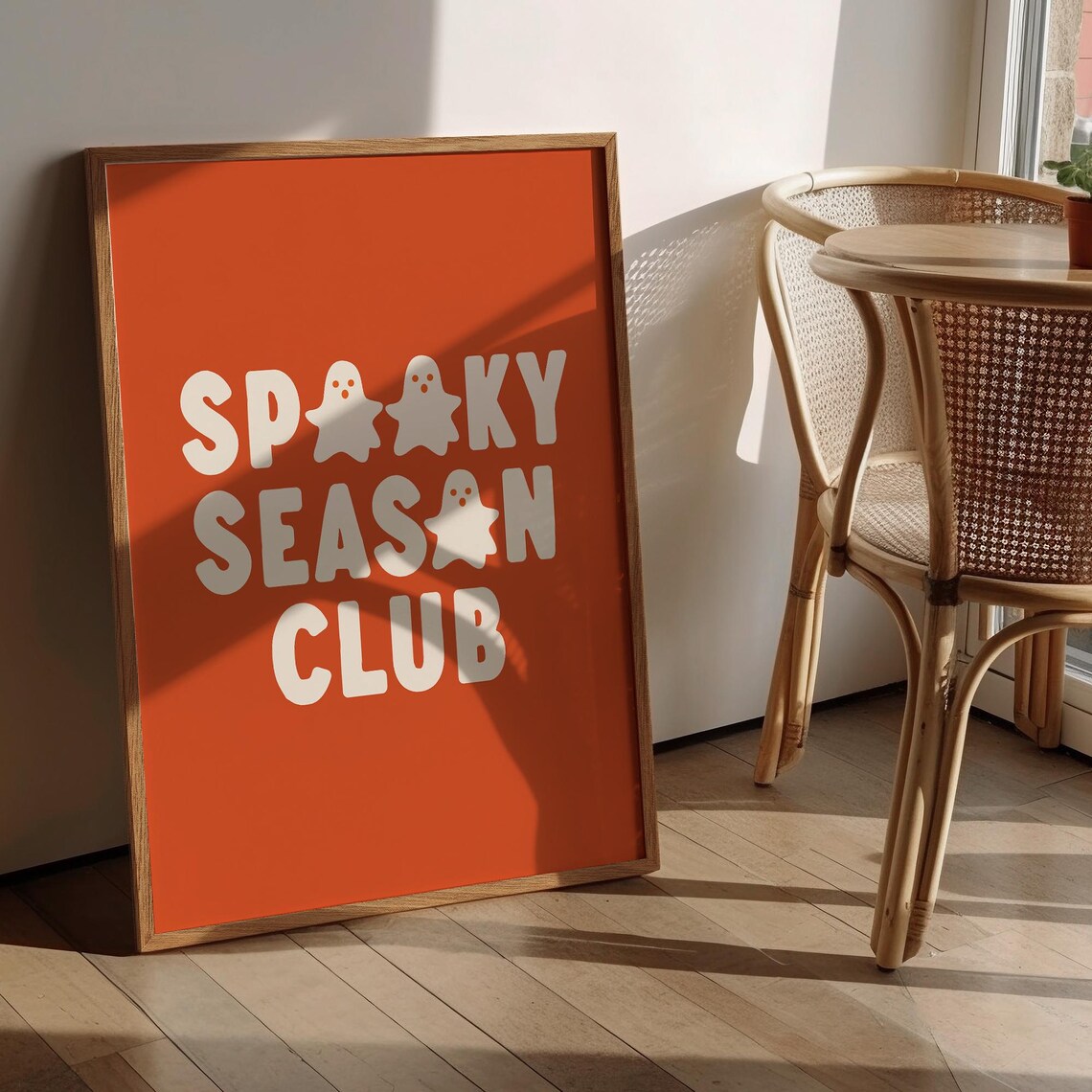 Spooky Season Club Cute Ghosts Retro Halloween Orange Typography Poster - Image 3