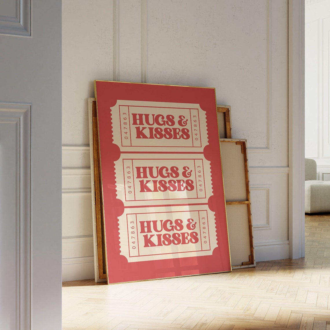 Hugs And Kisses Red Retro Ticket Stub Style Bedroom Love Wall Poster - Image 2