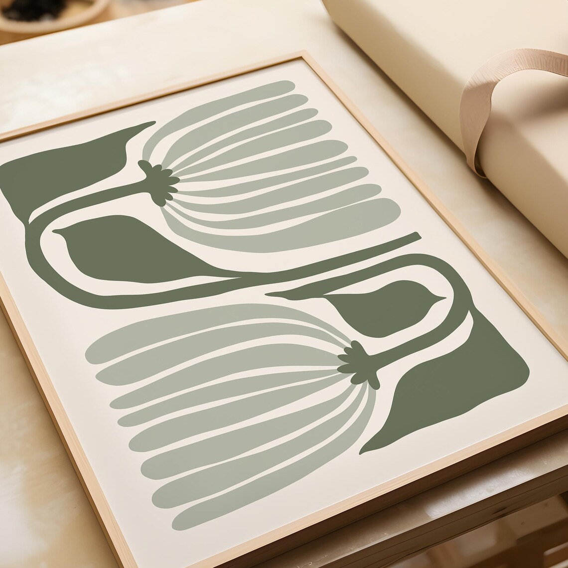 Sage Green Flower Japandi Wall Art Print - Image 2